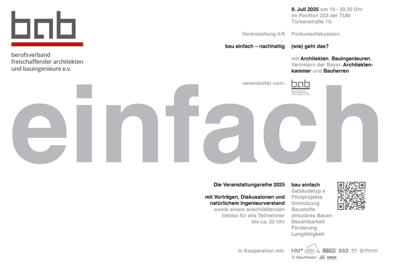 Vortrag "bau einfach - nachhaltig - (wie) geht das?" - 09.07.2025 - TU München / Online - Kostenfrei!