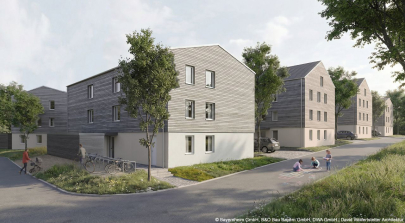 Gebäudetyp-e Pilotprojekt: Neubau von fünf Wohngebäuden in Grafing. Foto: © Bayernheim GmbH, B&O Bau Bayern GmbH, DWA GmbH | David Wolfertstetter Architektur