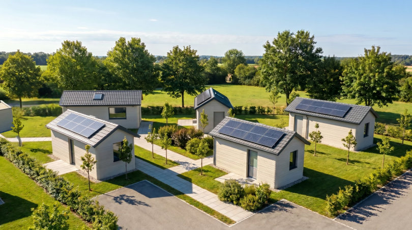 Das Rendering zeigt den geplanten Modulhauspark in Kadeltshofen mit der Tinyhouse-Siedlung. Foto: Rupp Gebäudedruck GmbH.